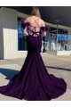 Sleeveless Plum Purple Spaghetti Straps Velvet Sequin Sheath Prom Dress / Evening Dress Brighton