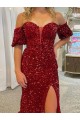 Short Sleeves Off the Shoulder Velvet Sequin Sheath Prom Dress / Evening Dress Brighton