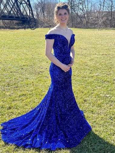 Sleeveless Off the Shoulder Velvet Sequin Sheath Prom Dress Brighton