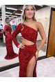 Long Sleeves One Shoulder Velvet Sequin Mermaid Evening Dress Brighton
