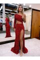 Long Sleeves One Shoulder Velvet Sequin Mermaid Evening Dress Brighton