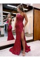 Sleeveless One Shoulder Velvet Sequin Mermaid Evening Dress Brighton