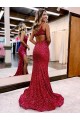 Sleeveless One Shoulder Velvet Sequin Mermaid Evening Dress Brighton