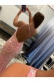 Sleeveless Pink One Shoulder Velvet Sequin Sheath Prom Dress Brighton