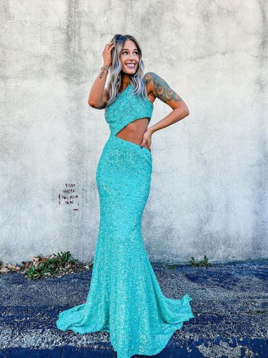 Sleeveless One Shoulder Velvet Sequin Mermaid Prom Dresses Brighton