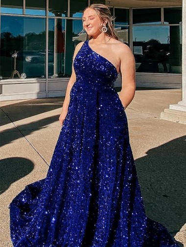 Sleeveless One Shoulder Velvet Sequin A-Line Prom Dress / Evening Gown Brighton