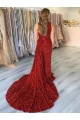 Sleeveless Burgundy One Shoulder Velvet Sequin Sheath Prom Dress Brighton
