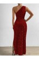 Sleeveless One Shoulder Velvet Sequin Sheath Prom Dress / Evening Dress Brighton