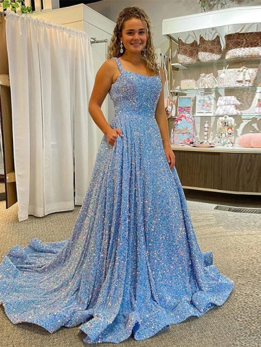 Sleeveless Scoop Neck Velvet Sequin A-Line Prom Dress / Evening Dress Brighton