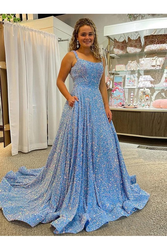 Sleeveless Scoop Neck Velvet Sequin A-Line Prom Dress / Evening Dress Brighton