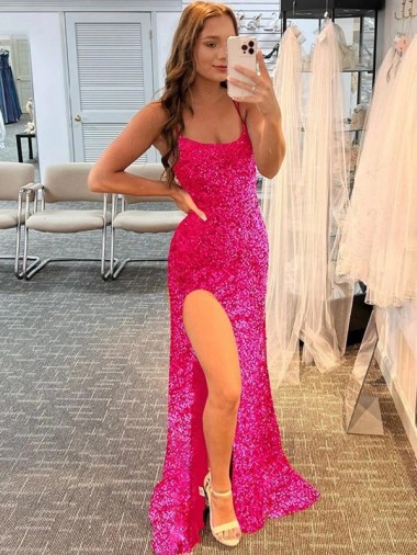 Sleeveless Spaghetti Straps Velvet Sequin Sheath Prom Dress / Evening Gown Brighton