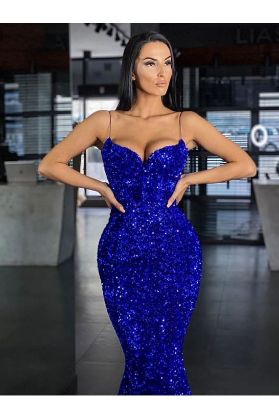 Sleeveless Spaghetti Straps Velvet Sequin Mermaid Evening Gown / Prom Dress Brighton
