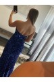 Sleeveless Fuchsia Strapless Velvet Sequin Sheath Prom Dress Brighton