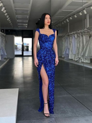 Sleeveless Spaghetti Straps Velvet Sequin Sheath Evening Gown / Prom Dress Brighton