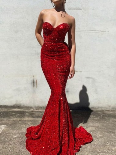 Sleeveless Sweetheart Velvet Sequin Mermaid Prom Dress / Evening Gown Brighton