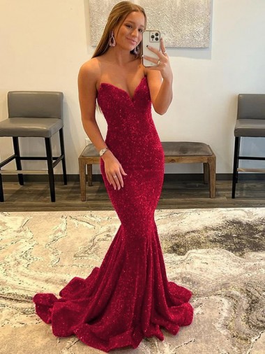 Sleeveless Burgundy Sweetheart Velvet Sequin Sheath Prom Dress Brighton