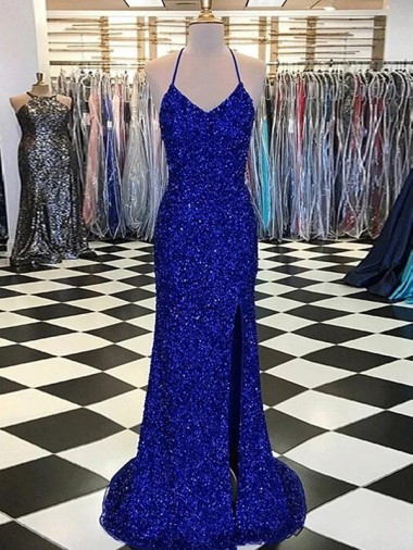 Sleeveless V-Neck Velvet Sequin Sheath Prom Dress / Evening Gown Brighton