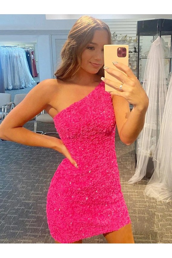 Sleeveless One Shoulder Short Velvet Sequin Sheath Evening Gown Brighton