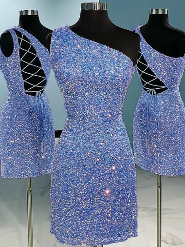Sleeveless One Shoulder Velvet Sequin Sheath Prom Dress Brighton