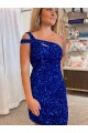 Sleeveless Fuchsia One Shoulder Velvet Sequin Sheath Prom Dresses Brighton