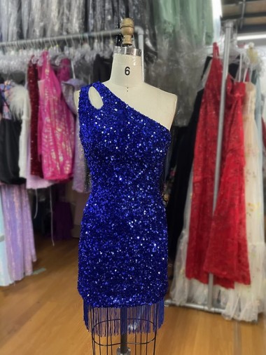 Sleeveless One Shoulder Velvet Sequins Sheath Homecoming Dress Brighton