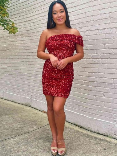Sleeveless One Shoulder Velvet Sequin Sheath Prom Dress Brighton