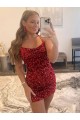 Sleeveless Burgundy Spaghetti Straps Velvet Sequin Sheath Prom Dress / Evening Gown Brighton