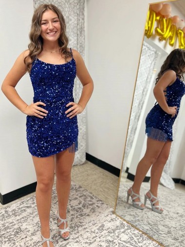 Sleeveless Spaghetti Straps Velvet Sequin Sheath Prom Dress Brighton