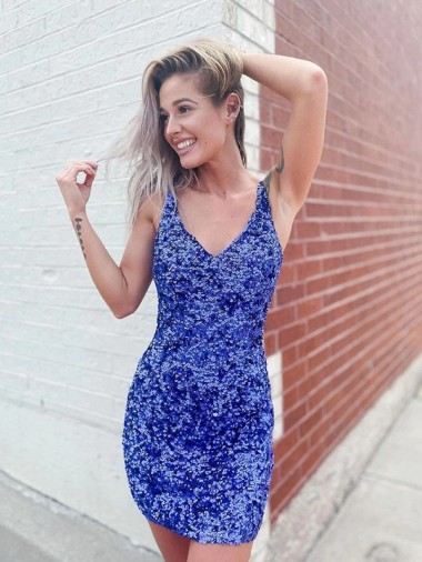 Sleeveless V-Neck Velvet Sequin Sheath Evening Dress Brighton