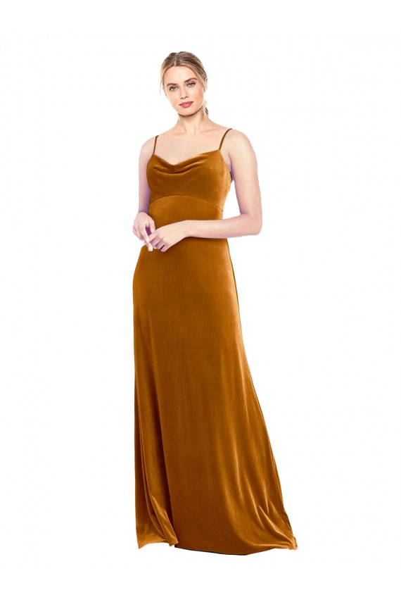 Sleeveless Spaghetti Straps Stretch Velvet A-Line Prom Dress / Bridesmaid Dress Brighton