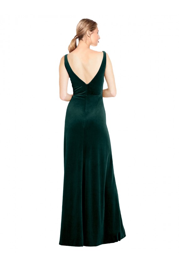 Sleeveless V-Neck V-Back Stretch Velvet A-Line Black Tie Evening Dress / Prom Dress / Bridesmaid Dress Brighton