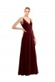 Sleeveless Burgundy V-Neck V-Back Stretch Velvet A-Line Bridesmaid Dress / Evening Dress Brighton