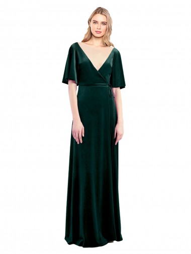 Flutter Sleeves V-Neck V-Back Stretch Velvet A-Line Prom Dress / Bridesmaid Dress Brighton