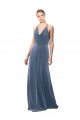 Sleeveless Dusty Blue Spaghetti Straps Keyhole Back Stretch Velvet A-Line Prom Dress / Bridesmaid Dress Brighton