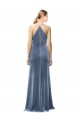 Sleeveless Dusty Blue Spaghetti Straps Keyhole Back Stretch Velvet A-Line Prom Dress / Bridesmaid Dress Brighton
