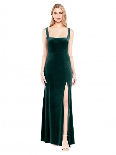 Sleeveless Square Neck Stretch Velvet A-Line Prom Dress / Bridesmaid Dress Brighton