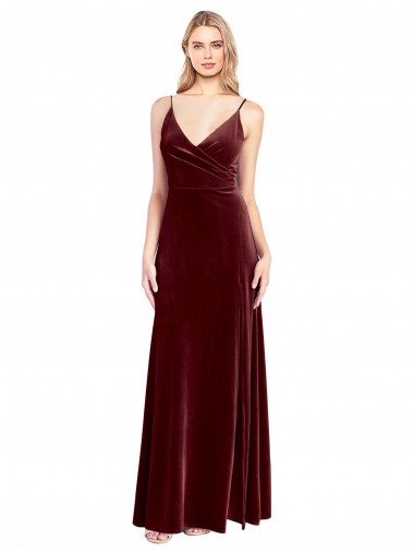 Sleeveless V-Neck V-Back Stretch Velvet A-Line Black Tie Prom Dress / Bridesmaid Dress Brighton
