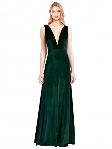 Sleeveless V-Neck V-Back Stretch Velvet A-Line Bridesmaid Dress / Formal Dress Brighton
