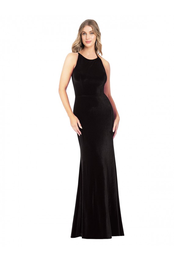 Sleeveless Spaghetti Straps Criss Cross Back Stretch Velvet Sheath Formal Evening Gown / Prom Dress / Bridesmaid Dress Brighton
