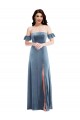 Ruffle Sleeves Off the Shoulder Low Back Stretch Velvet A-Line Formal Dress / Bridesmaid Dress Brighton