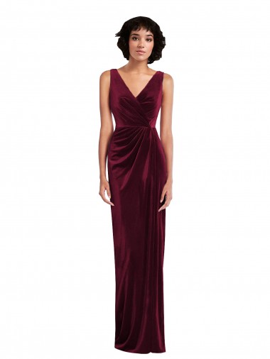 Sleeveless V-Neck Stretch Velvet Sheath Semi Formal Evening Dress / Prom Dress / Bridesmaid Dress Brighton