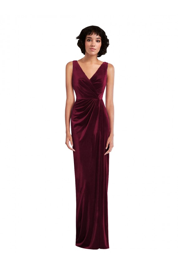 Sleeveless V-Neck Stretch Velvet Sheath Semi Formal Evening Dress / Prom Dress / Bridesmaid Dress Brighton