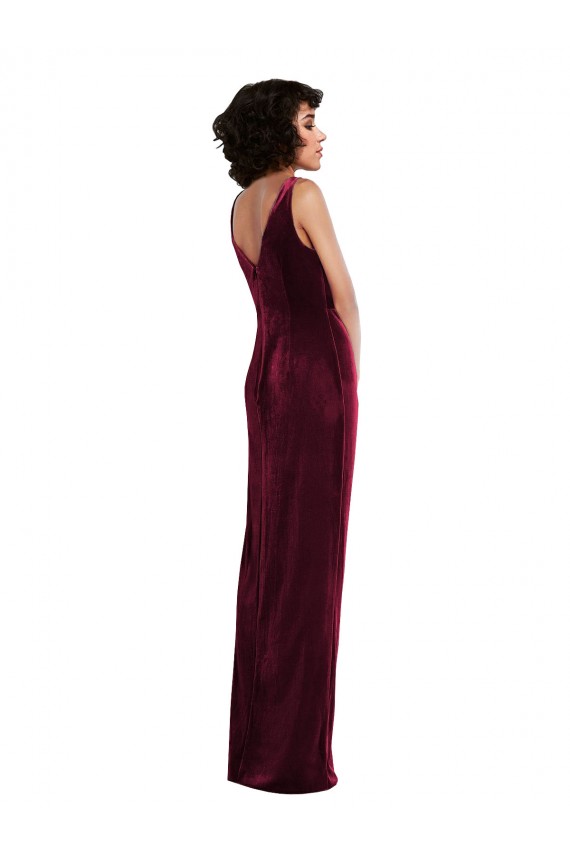 Sleeveless V-Neck Stretch Velvet Sheath Semi Formal Evening Dress / Prom Dress / Bridesmaid Dress Brighton