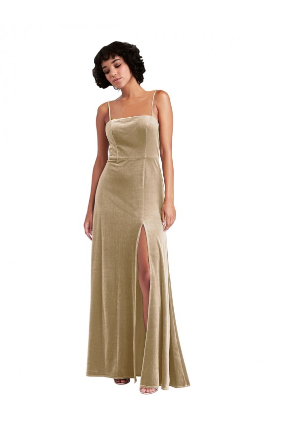 Sleeveless Square Neck Low Back Stretch Velvet A-Line Formal Evening Gown / Prom Dress / Bridesmaid Dress Brighton