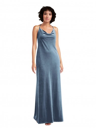 Sleeveless Cowl Neck V-Back Stretch Velvet Sheath Bridesmaid Dress / Evening Dress Brighton