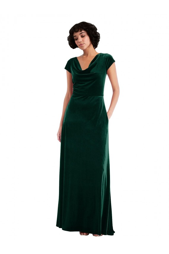 Cap Sleeves Cowl Neck Stretch Velvet A-Line Black Tie Evening Gown / Prom Dress / Bridesmaid Dress Brighton