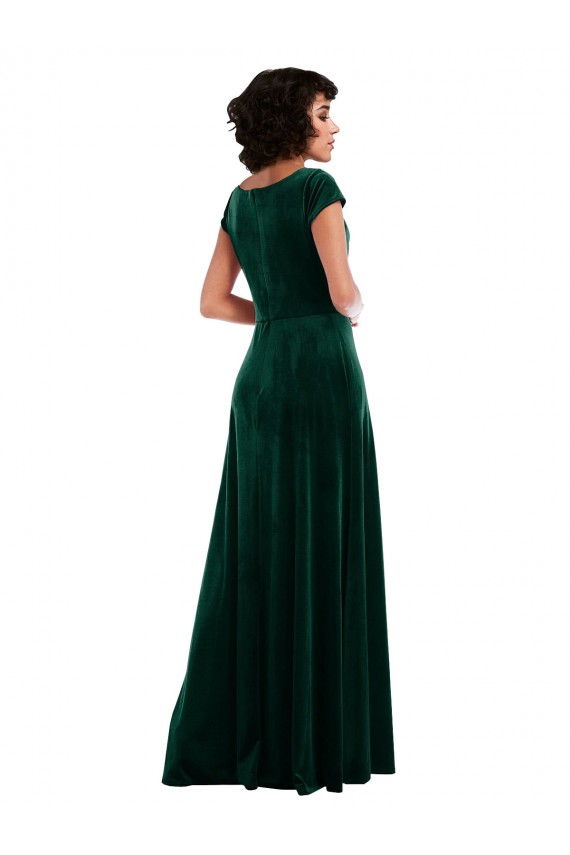 Cap Sleeves Cowl Neck Stretch Velvet A-Line Black Tie Evening Gown / Prom Dress / Bridesmaid Dress Brighton