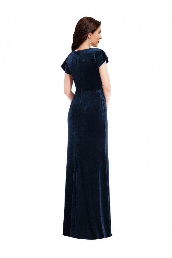 Flutter Sleeves V-Neck Stretch Velvet A-Line Formal Dress / Bridesmaid Dress Brighton