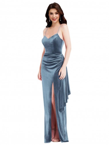 Sleeveless Spaghetti Straps Low Back Stretch Velvet Trumpet Formal Evening Gown / Prom Dress / Bridesmaid Dress Brighton