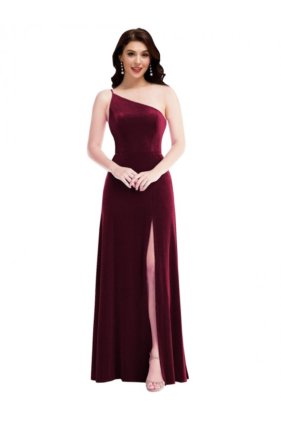 Sleeveless One Shoulder Stretch Velvet Trumpet Black Tie Evening Dress / Prom Dress / Bridesmaid Dress Brighton